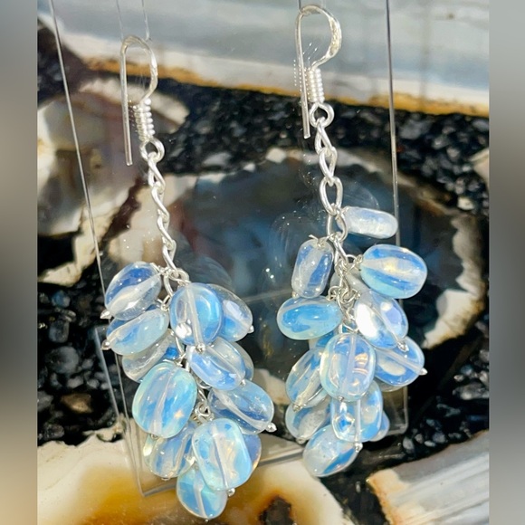 Milky Iridescent Opalite Earrings 2 1/2” - Picture 9 of 17